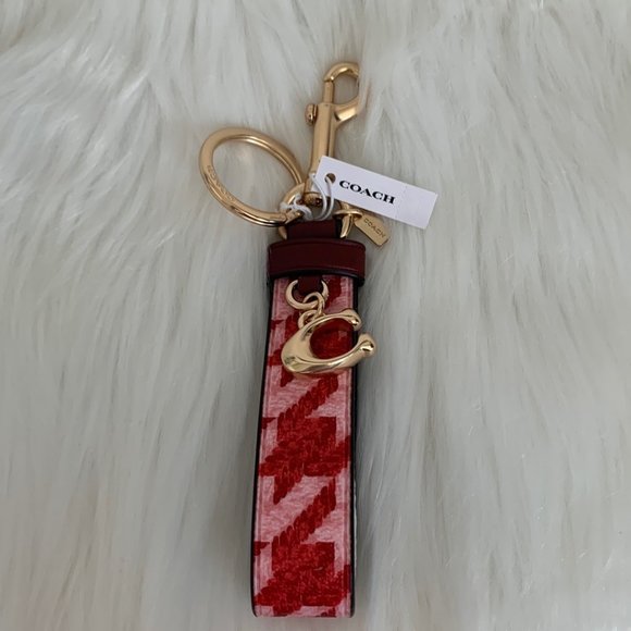 Coach | Accessories | Coach Houndstooth Loop Key Ring In Pinkred | Poshmark